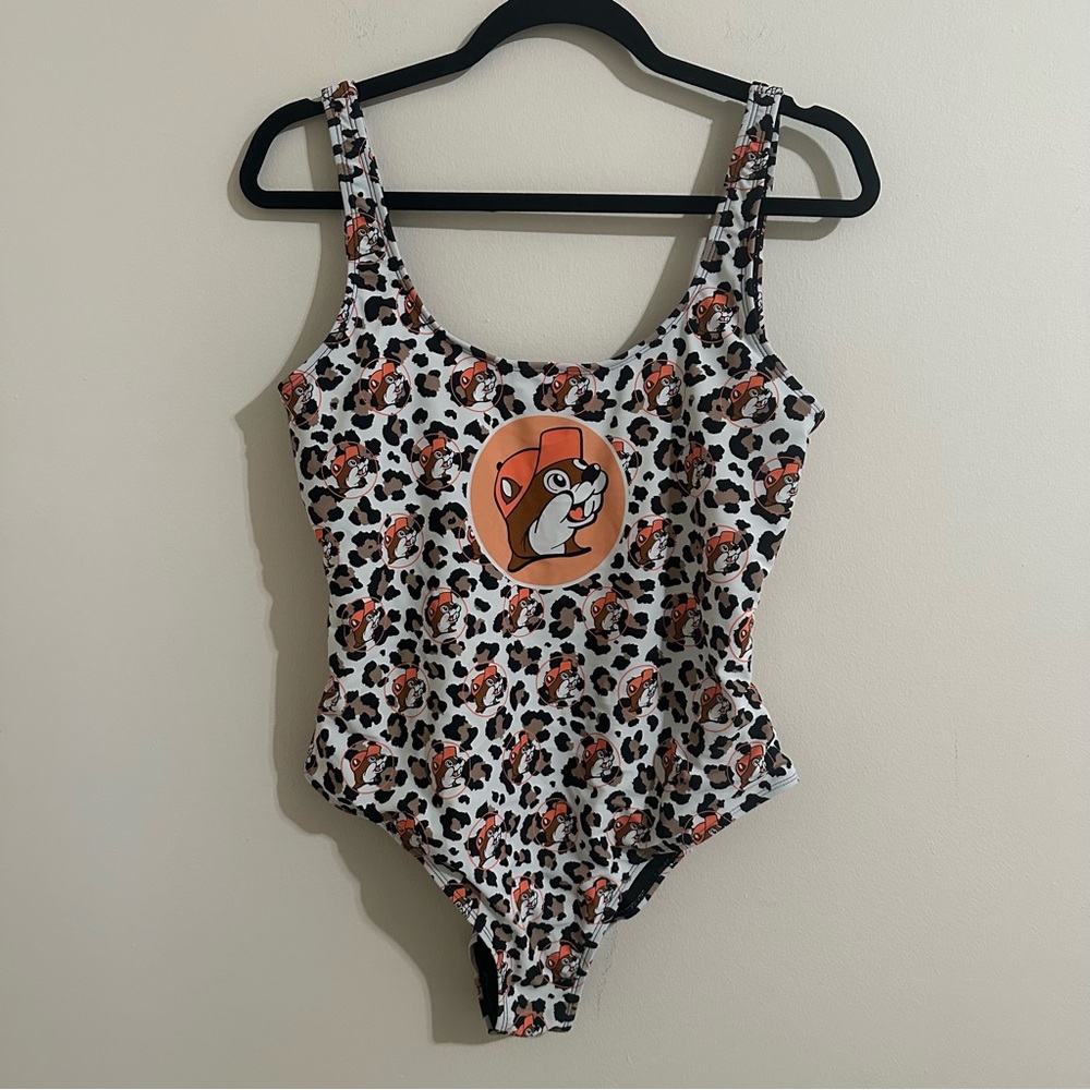 Leopard Print One Piece Swimsuit with Orange Detail